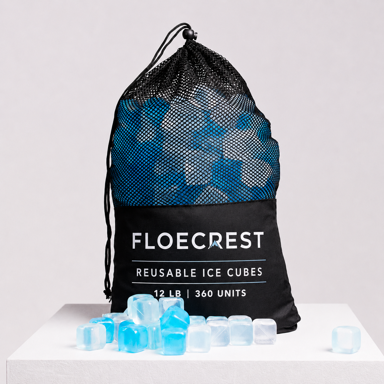 FLOECREST Blue Reusable Ice Cubes with Mesh Storage Bag – 12LB（360 PCS）
