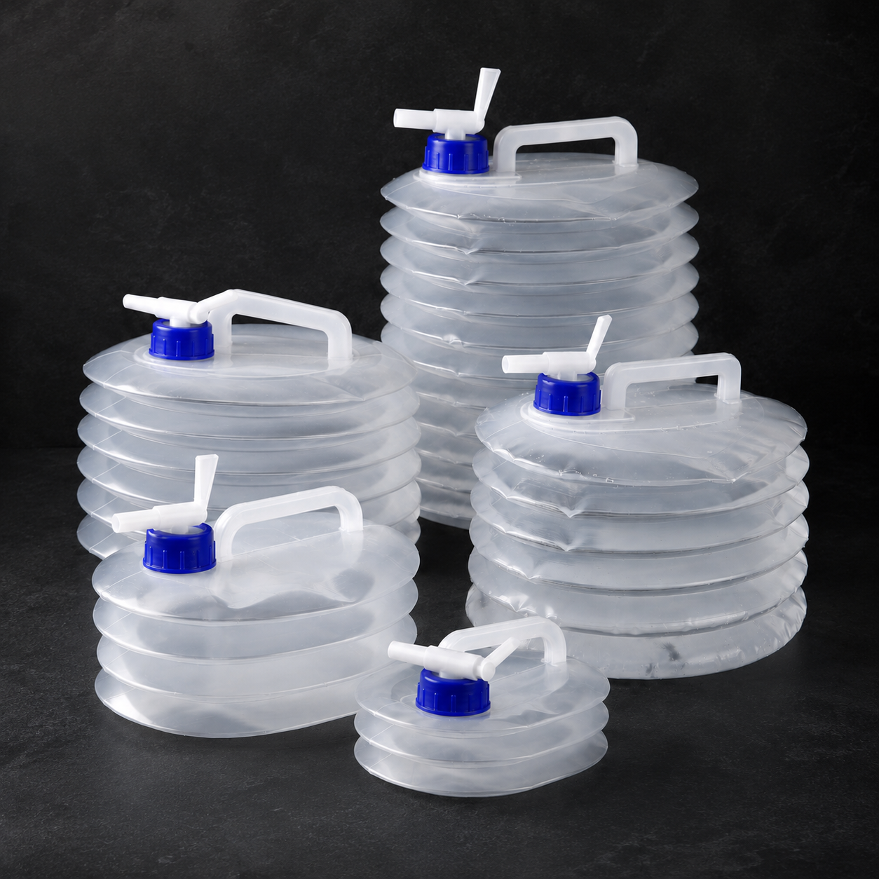Pack-Flat Collapsible Water Container with Built-In Top Spigot