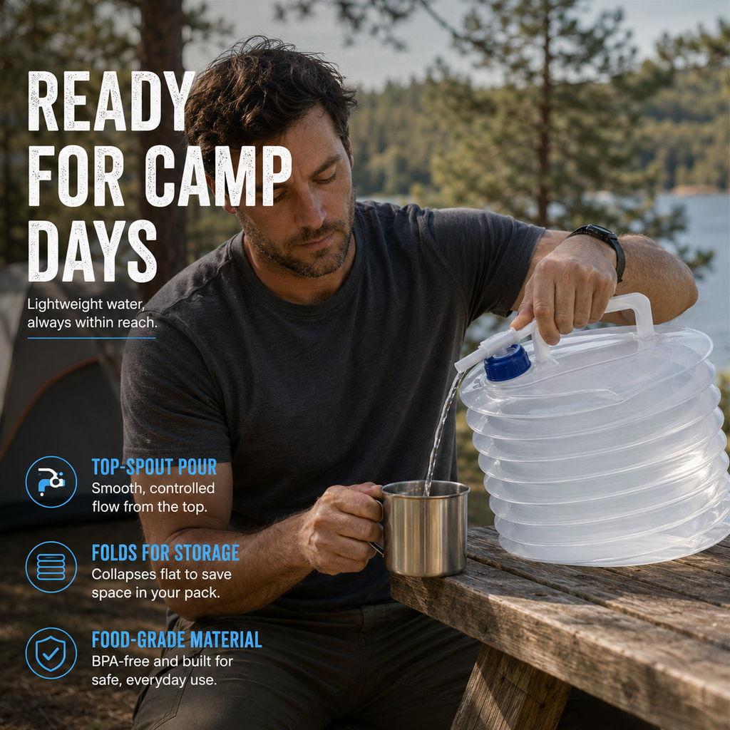 Pack-Flat Collapsible Water Container with Built-In Top Spigot