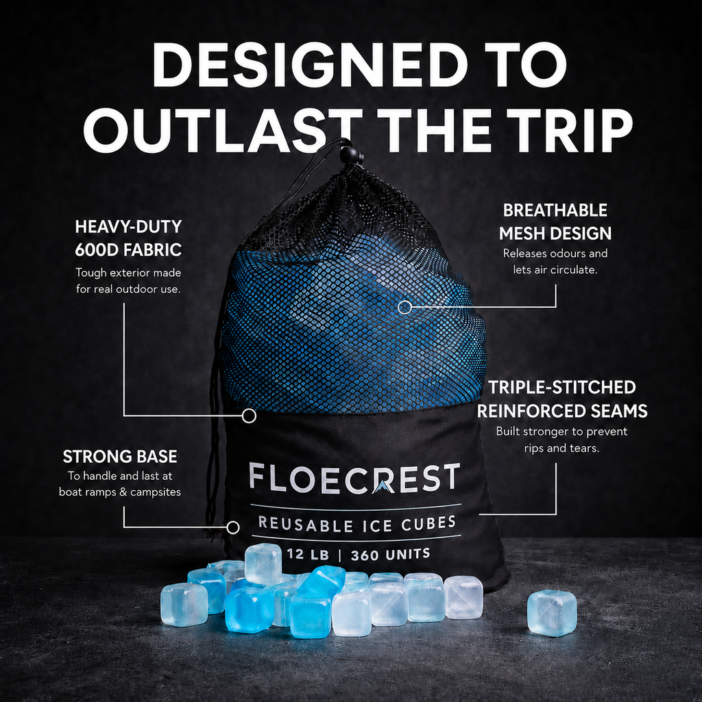 FLOECREST Clear Reusable Ice Cubes with Mesh Storage Bag – 12LB（360 PCS）