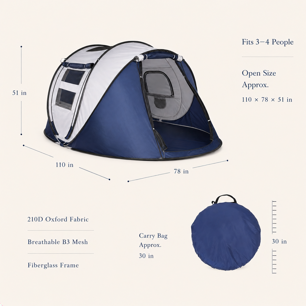 FLOECREST 4-Person Instant Pop-Up Camping Tent with Carry Bag