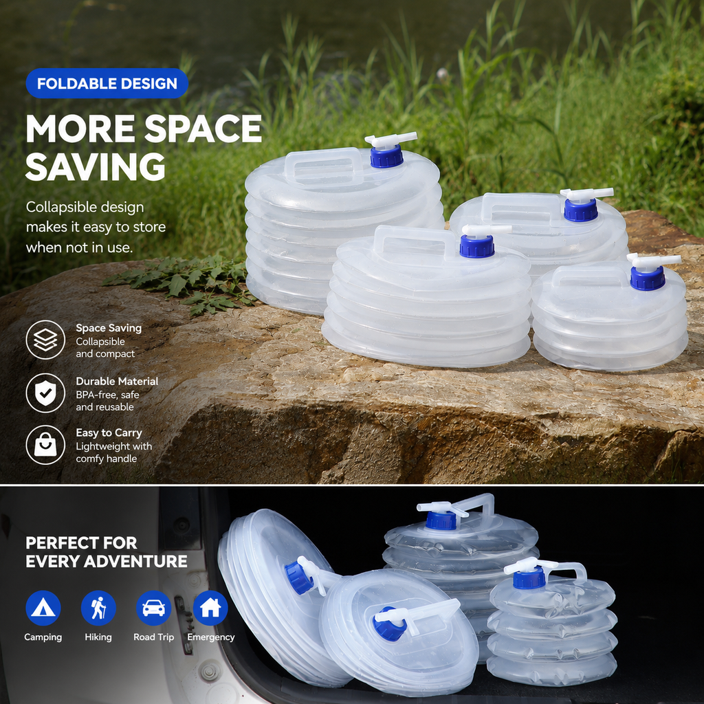 Pack-Flat Collapsible Water Container with Built-In Top Spigot