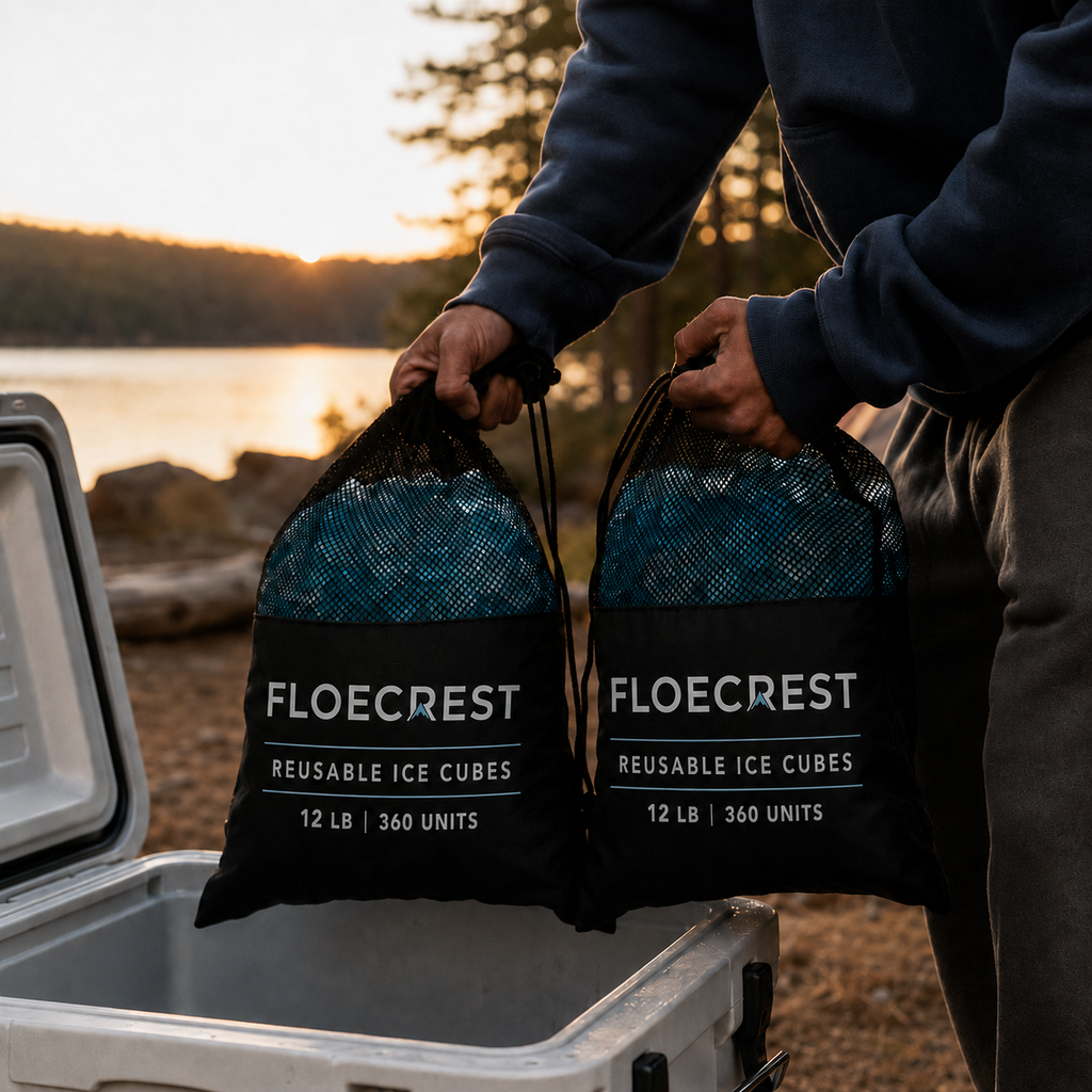 FLOECREST Blue Reusable Ice Cubes with Mesh Storage Bag – 12LB（360 PCS）