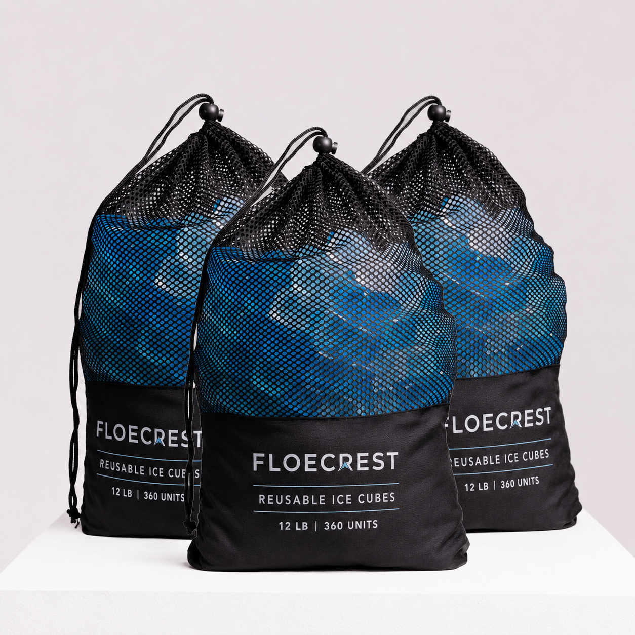 FLOECREST Blue Reusable Ice Cubes with Mesh Storage Bag – 12LB（360 PCS）