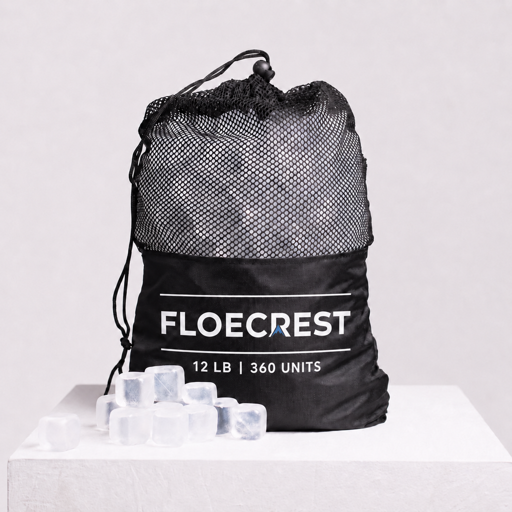 FLOECREST Clear Reusable Ice Cubes with Mesh Storage Bag – 12LB（360 PCS）