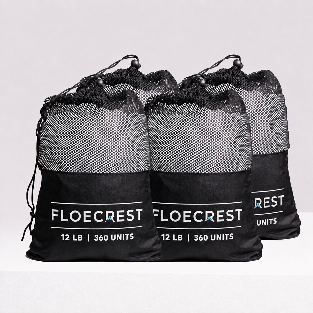 FLOECREST Clear Reusable Ice Cubes with Mesh Storage Bag – 12LB（360 PCS）