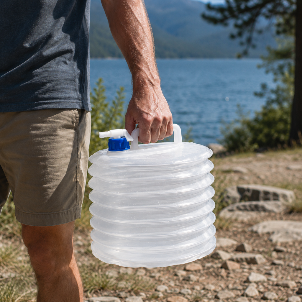 Pack-Flat Collapsible Water Container with Built-In Top Spigot