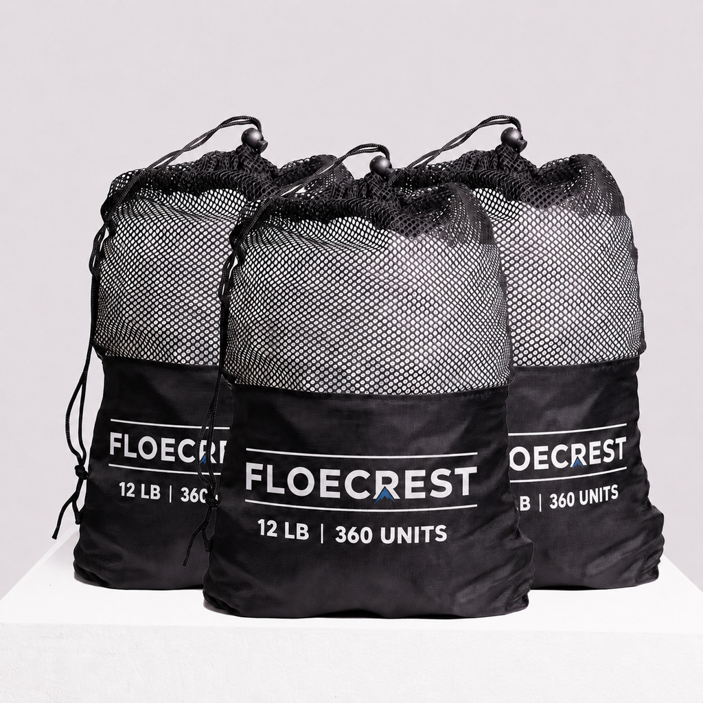 FLOECREST Clear Reusable Ice Cubes with Mesh Storage Bag – 12LB（360 PCS）
