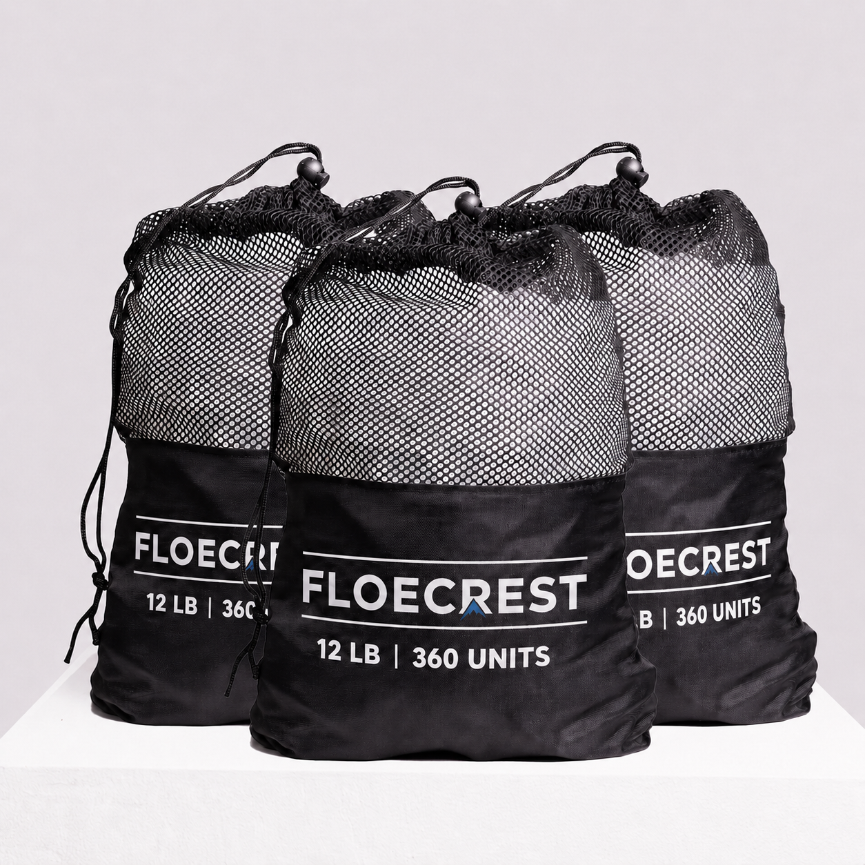 FLOECREST Clear Reusable Ice Cubes with Mesh Storage Bag – 12LB（360 PCS）